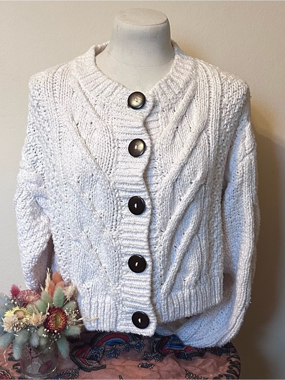 FREE PEOPLE Chunky Cable-Knit Cardigan Sweater (M) EUC - Picture 3 of 13